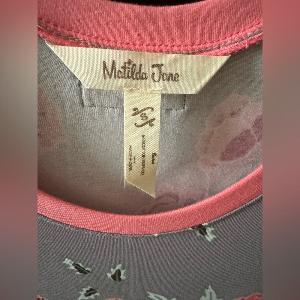 MATILDA JANE Womens Small Gray & Pink Floral Marzipan Dress - Picture 3 of 4